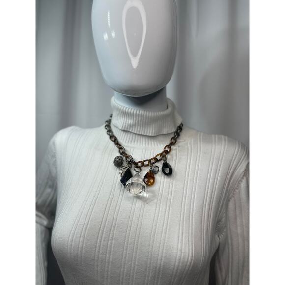 Chico's statement necklace mixed metals signed costume jewelry tortoise resin - Picture 1 of 16